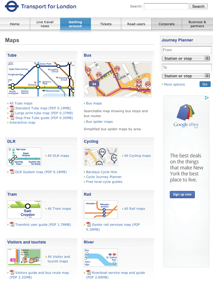 Transport for London’s Maps page.