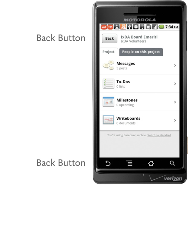 Android devices feature a Hardware back button on the device.