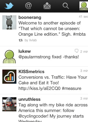 Top navigation on Twitter’s mobile experience.