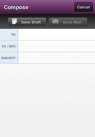 Navigation options in Yahoo’s Compose Mail screen.