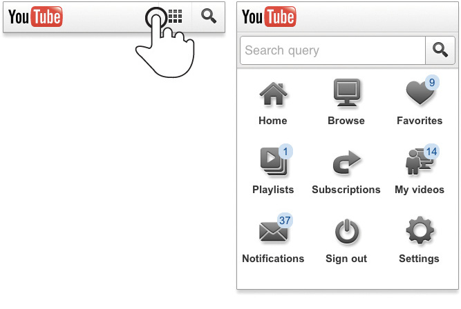 Navigation on YouTube’s mobile web experience.