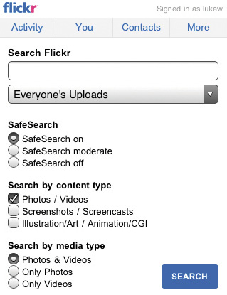 Flickr’s Advanced Search options.