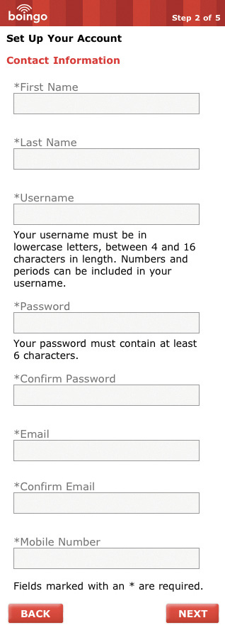 Step 2 of 5 in the original Boingo “Get Online” form.