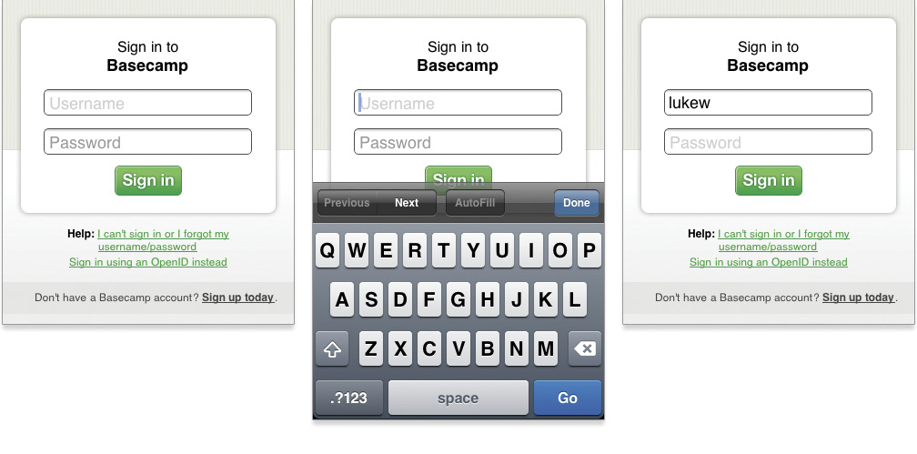 37signal’s Basecamp sign-in form.