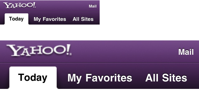 Yahoo!'s logo at two different resolutions.