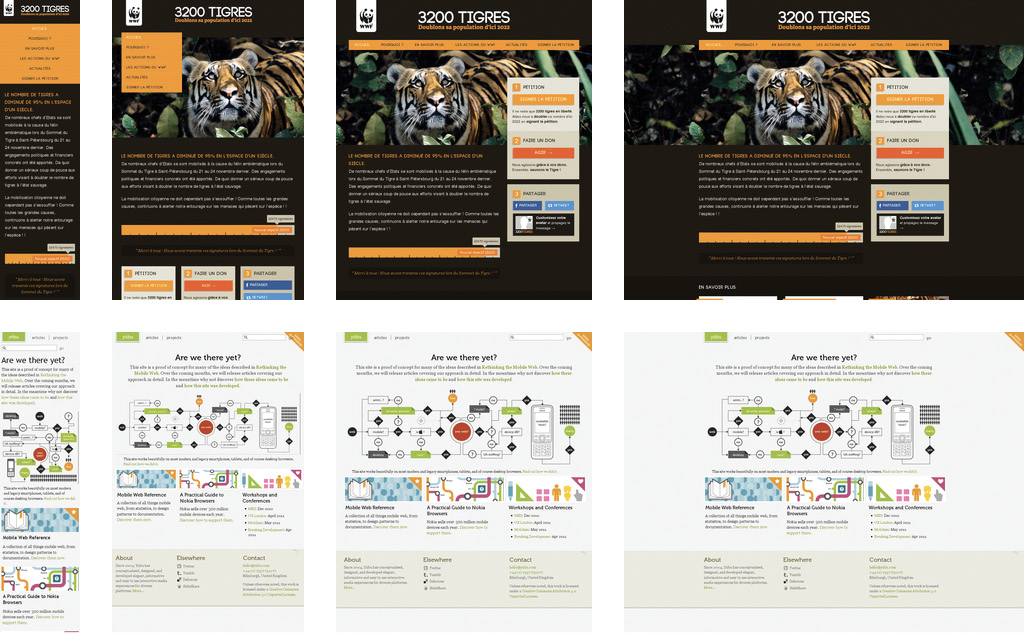 3200 Tigres and Yiibu sites showing responsive web design in action.